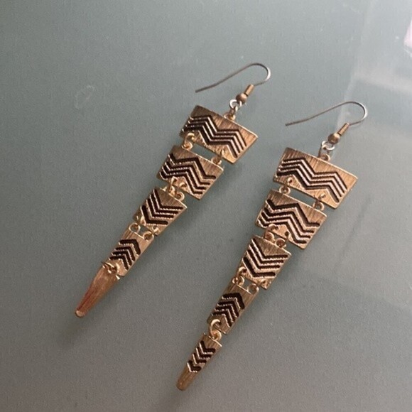 Gold and Black Aztec Drop Earrings - Picture 1 of 7